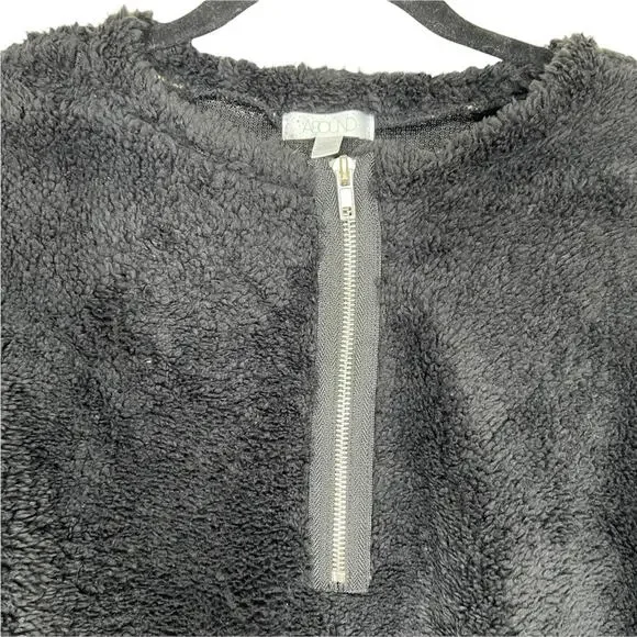 NWT NEW ABOUND Nordstrom Fuzzy Fleece half zip Pullover in Black - Picture 4 of 10